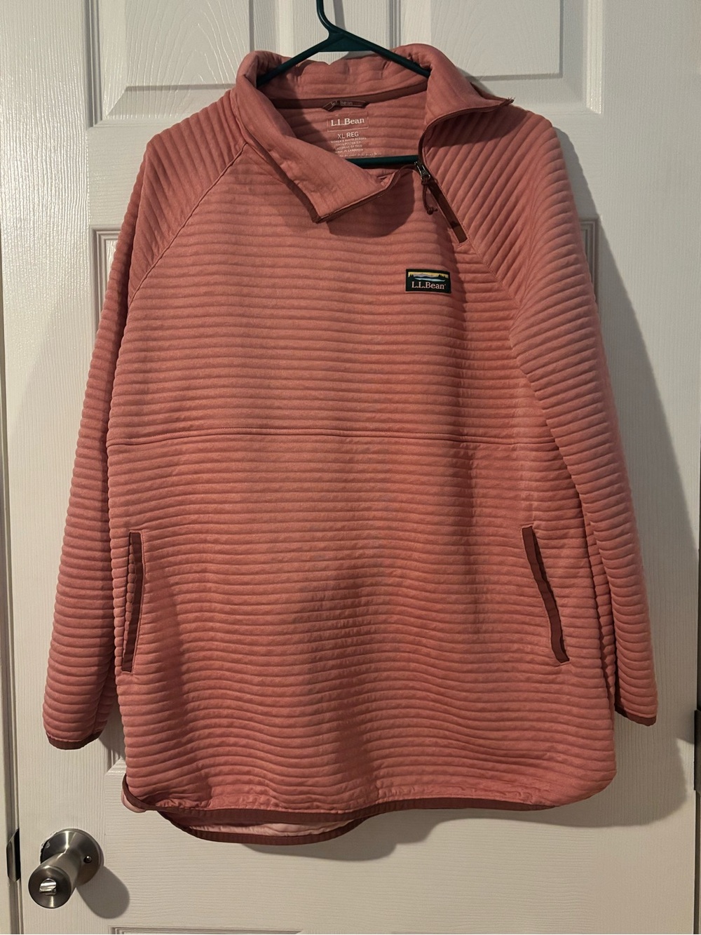 L.L.Bean Quilted Half-Zip Pullover - salmon pink